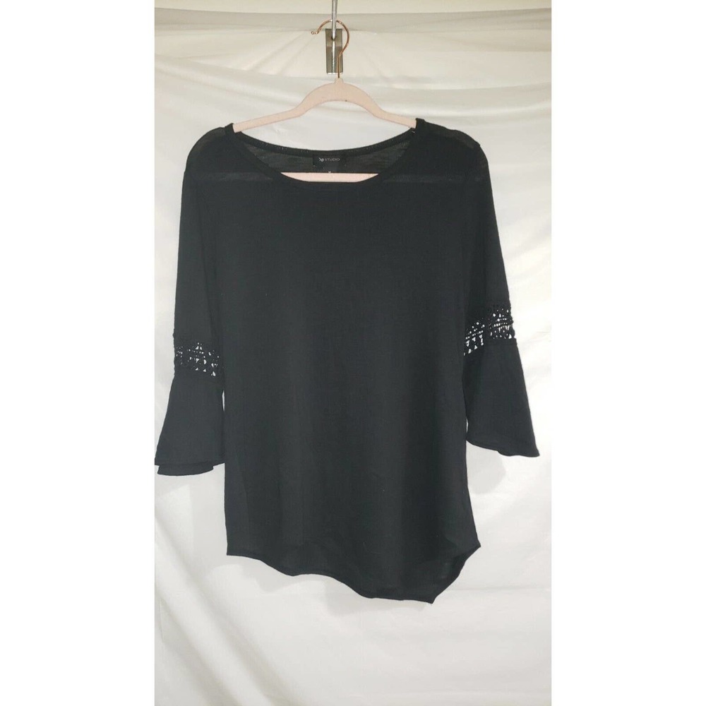 AB Studio size XL Women's Top, Black 3/4 bell sleeves lace sleeve detail